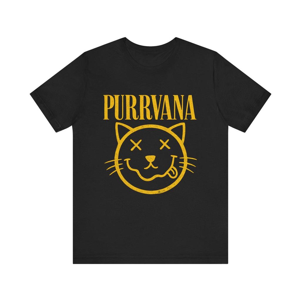 Purrvana Nirvana Cat T-Shirt | Funny Cat Band Parody Shirt | Grunge Rock Cat Tee | Music Lover Gift | Cat Lover Shirt