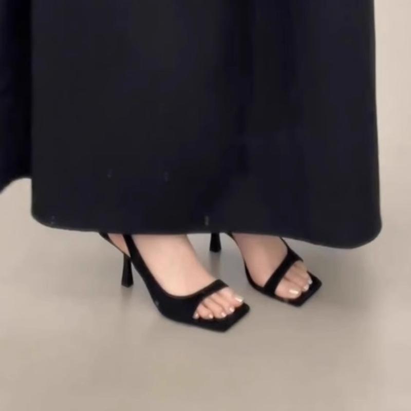 Fashion French Style High Heel Sandals for Women Black Strappy Stiletto Heels with Ankle Strap