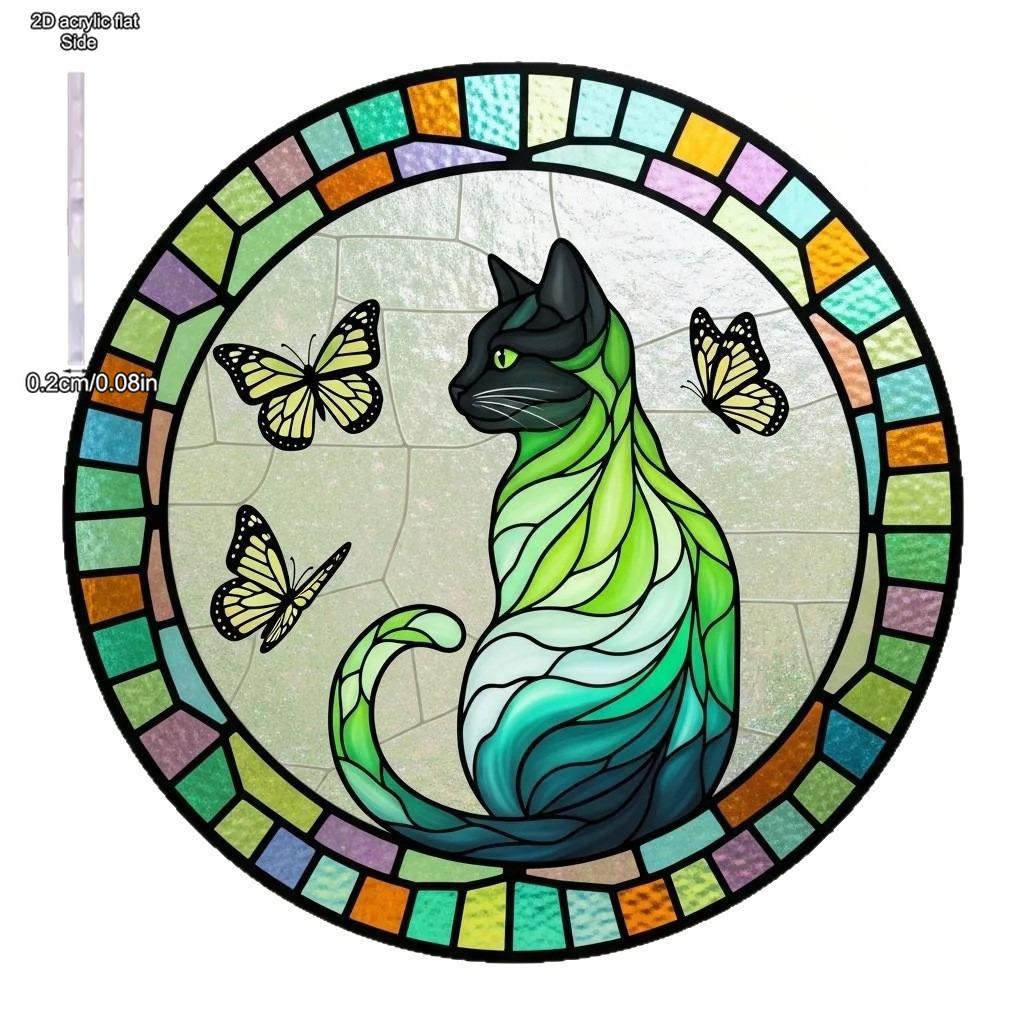 New Cat Painting Style Love Cats Pet Acrylic Maple Leaf Light Catcher, Celebration Home & Door Decor, Christmas & New Year Gifts