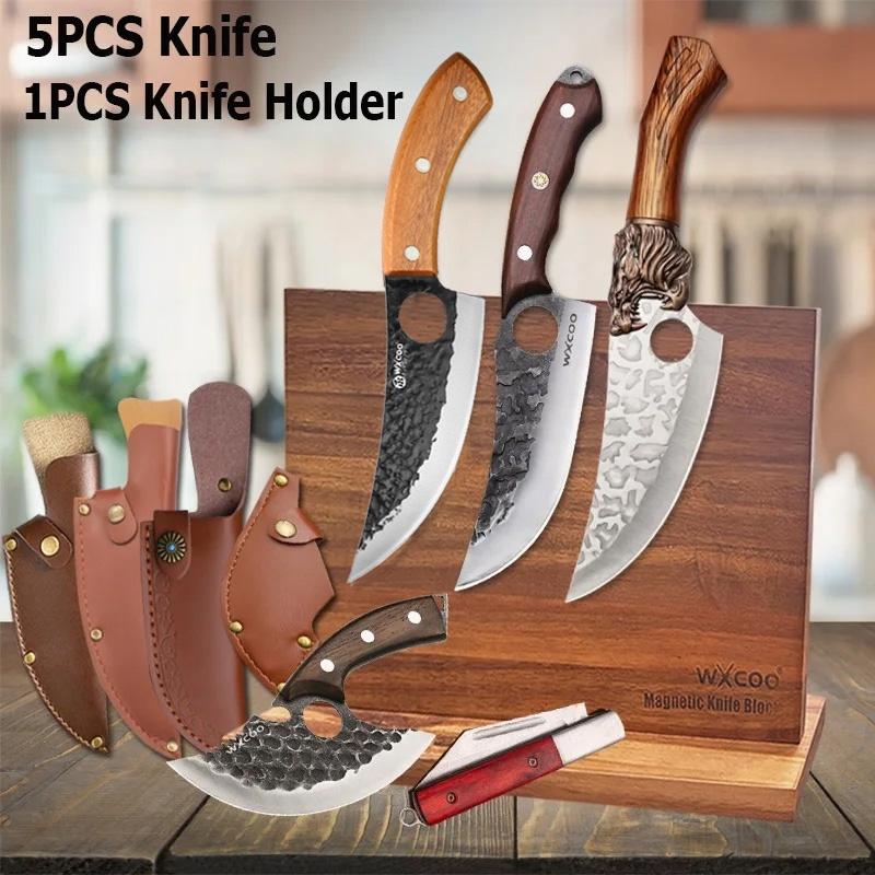 WXCOO Stainless Steel Boning Knife with Cover Butcher Sharp Hand Forged Meat Cleaver Knife for Cooking Kitchen Cutter Tools