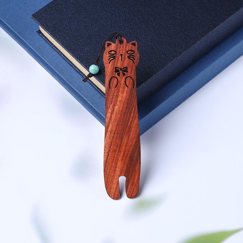 Retro Solid Wood Cat Bookmark Gift Box - Exquisite Literary Cartoon Design