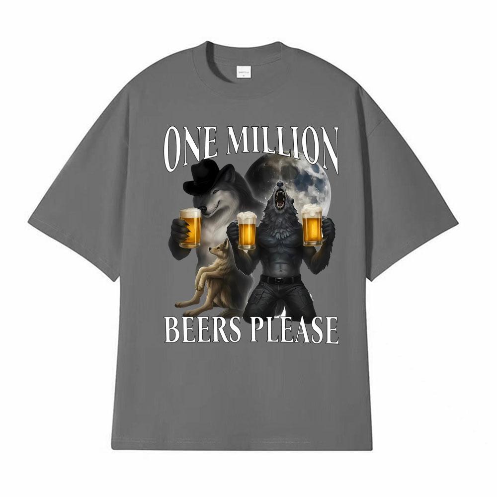 Gym One Milion Beers Wolf Meme T-Shirts Cringe Werewolf Meme Edgy Dark Humor T Shirts Men Women Fashion Casual Oversized T Shirt
