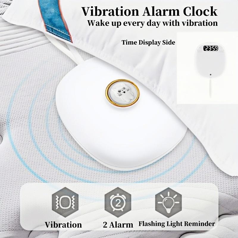 Silent Vibrating Digital Alarm Clock with Cat Backlight Dual Alarm 12/24H Powerful Vibration Wake Up Snooze LED Table Clock
