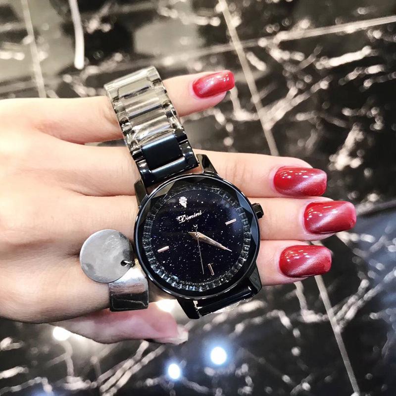 Dámské módní hodinky s ciferníkem Hvězdná obloha, dámské quartzové hodinky, temperamentní bohyně, kamínky, vodotěsné, ocelový náramek