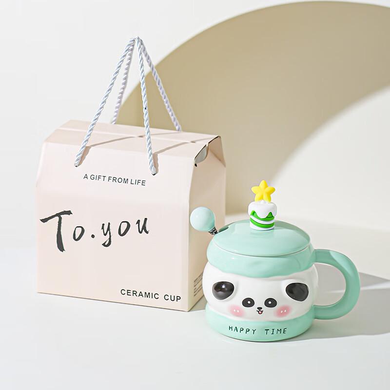 Cute Ceramic Couple s Mug with Lid and Spoon