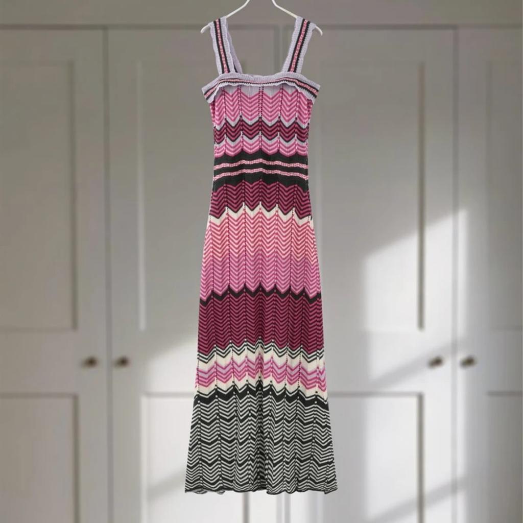 Elegant Knitting Dress Women Slim Sleeveless Square Collar Sling Long Dresses New Female Vacation Fashion Robes