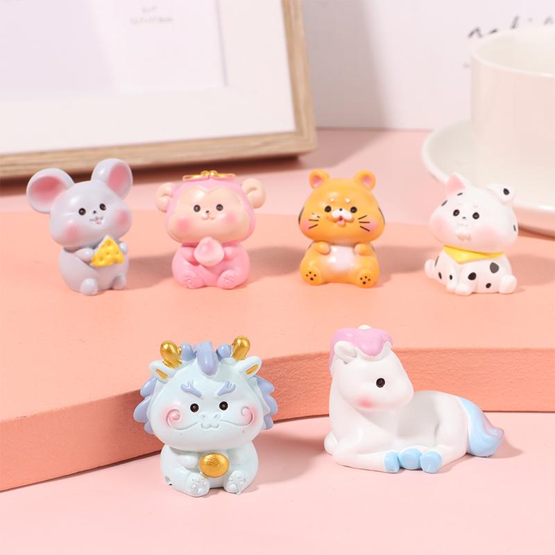 Cartoon Zodiac Color 3D Resin Doll Crafts Chinese Style Micro Landscape Bonsai Keychain Handbag Pendant Gift For Women