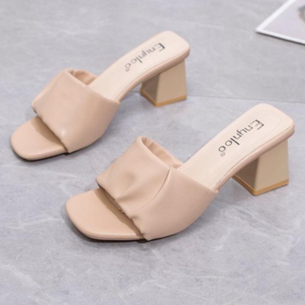 Slippers Women Outside High Heels Thick Heels Square Head Sandals Spring Summer New High Heeled Slippers Women Sandals