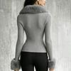 Cardigan lavorato a maglia da donna con zip e colletto a scialle per autunno e inverno