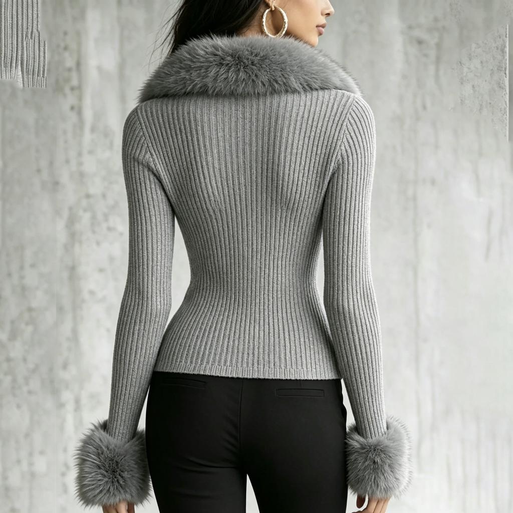 Cardigan lavorato a maglia da donna con zip e colletto a scialle per autunno e inverno