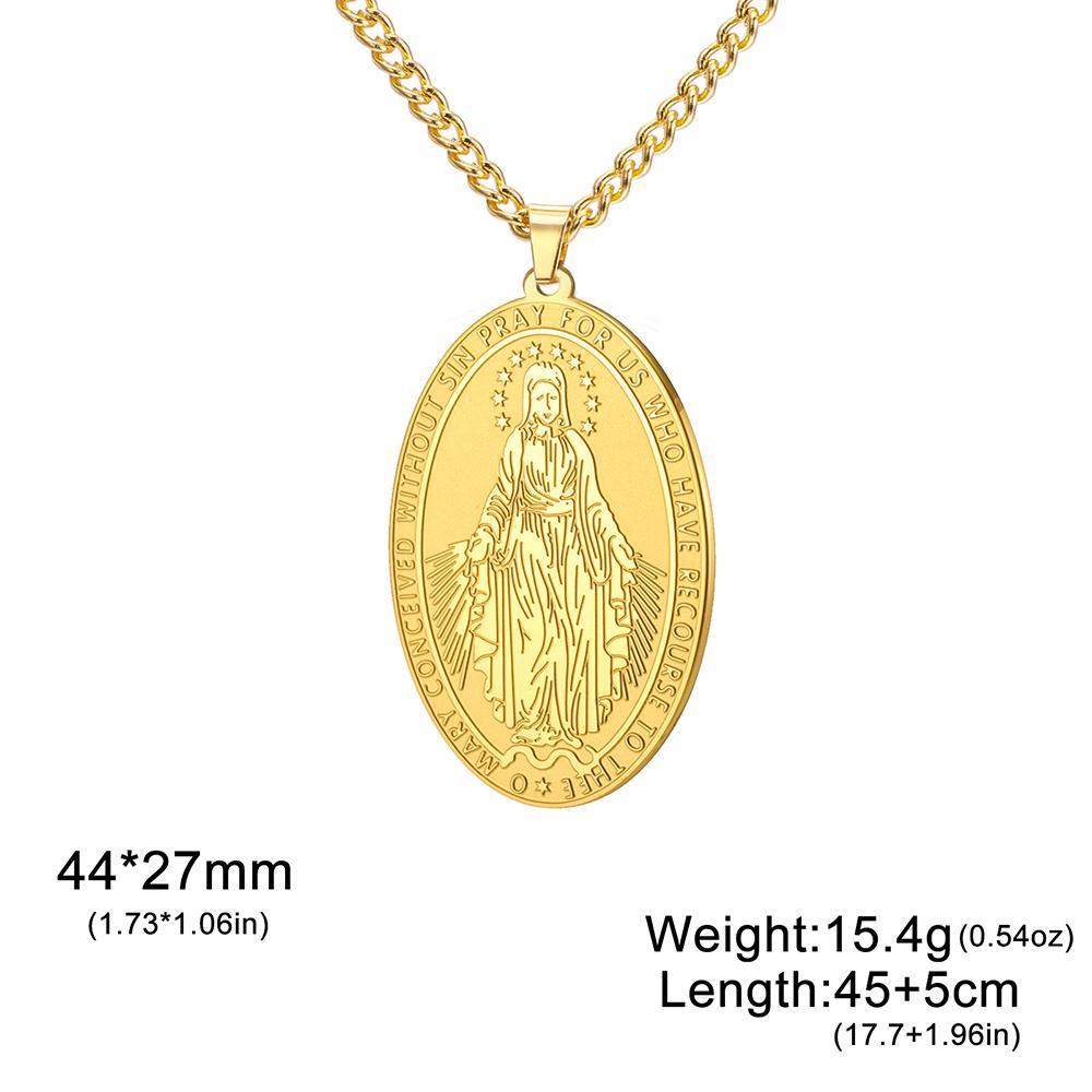 Dawapara Religious Virgin Mary Double Sided Carved Necklace Catholic Mother of God Pendant Stainless Steel Jewelry