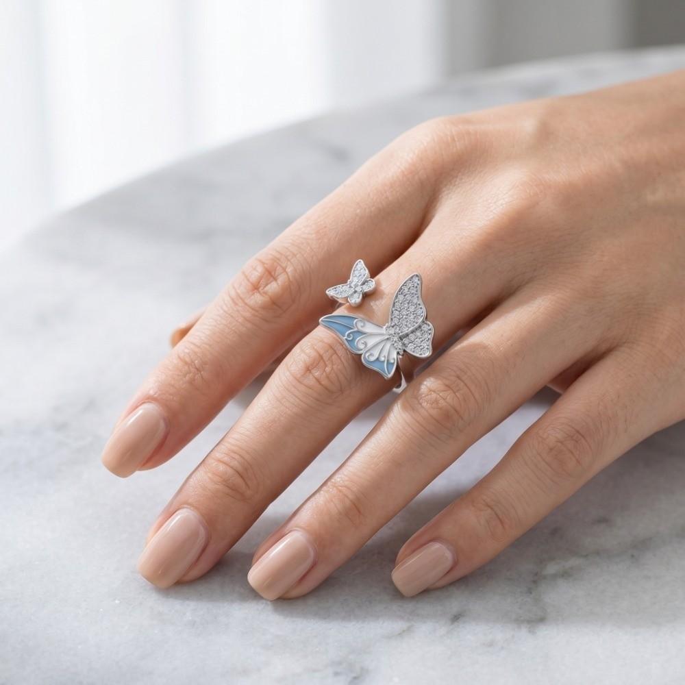 Elegant Butterfly Zircon Ring Enamel Finger Jewelry Sweet Butterfly Open Ring Ladies Jewelry