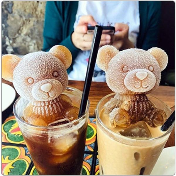 Mucegai din silicon în formă de urs Mașină de fabricat cuburi de gheață Mucegai pentru prăjituri de ciocolată Mold pentru aluat de bomboane pentru cafea, lapte, ceai, whisky, gheață