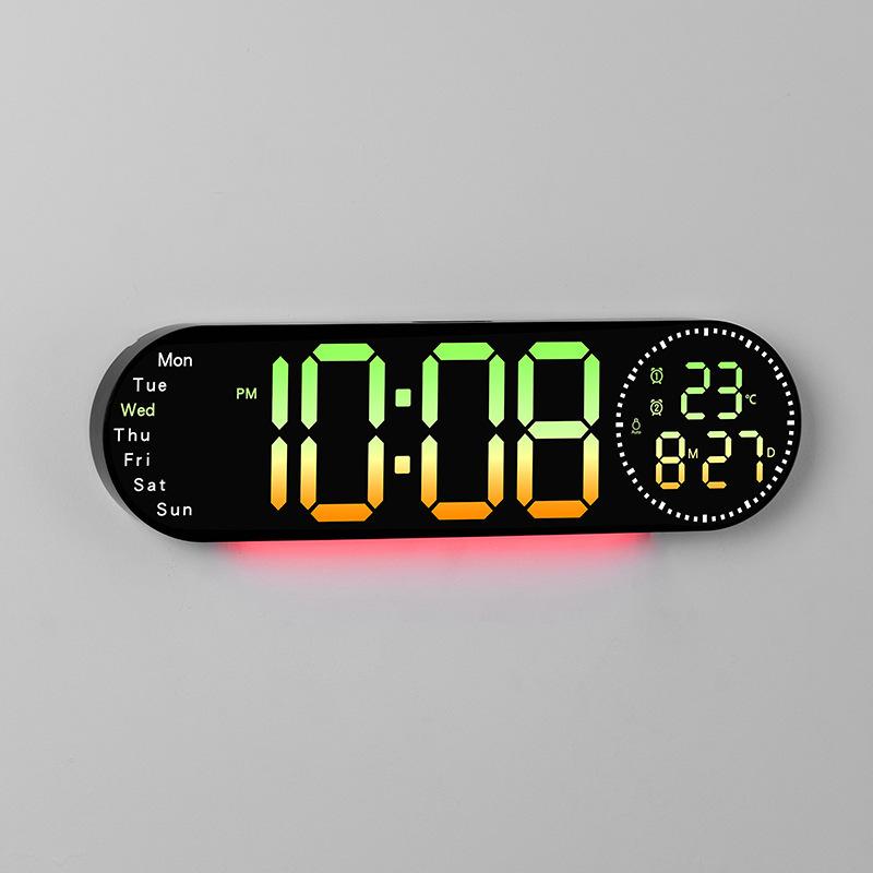 New RGB LED Digital Wall Clock - Multifunctional Color Changing Large Display for Living Room, 6666R 6666R black color change
