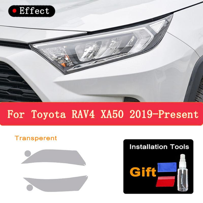 2 Pcs Car Headlight Protective Film Front Light Transparent Smoked Black TPU Sticker For Toyota RAV4 XA50