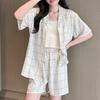 Sweet wind polka dot cotton and silk pajamas women's summer short-sleeved shorts lapel thin can be worn outside loungewear high-end suit