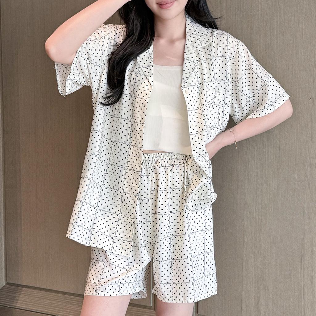 Sweet wind polka dot cotton and silk pajamas women's summer short-sleeved shorts lapel thin can be worn outside loungewear high-end suit