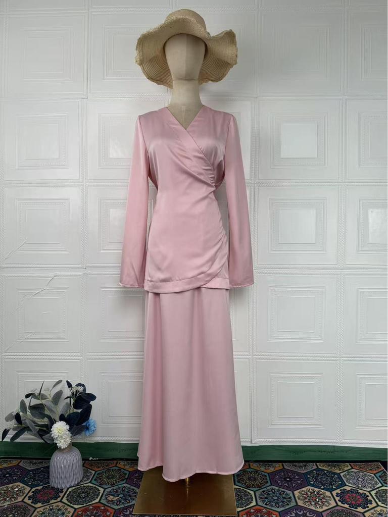 2024 Spring Satin Patchwork Waist-Hugging Long Dress Set for Women