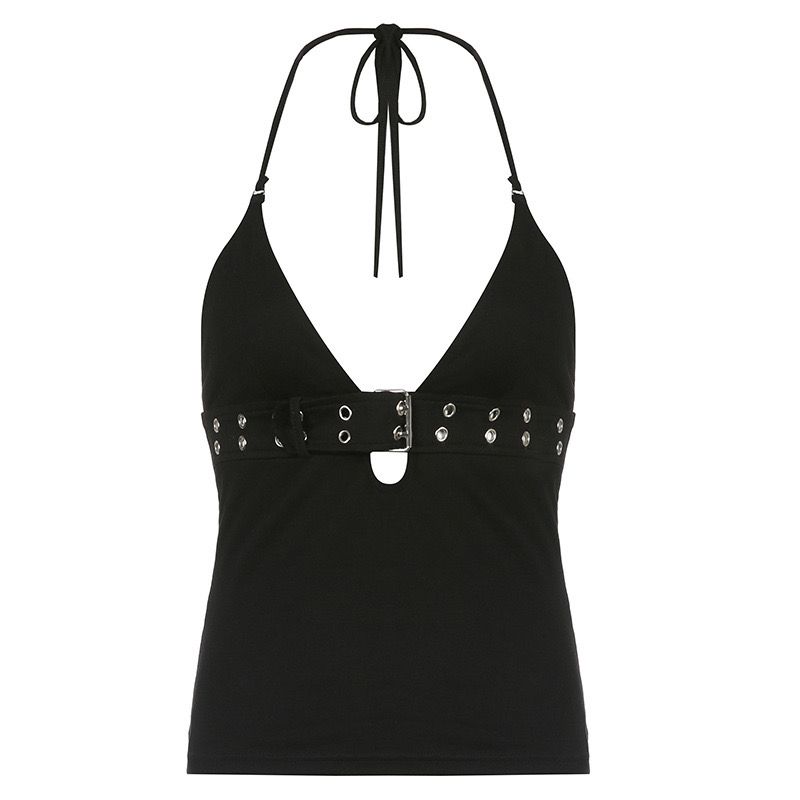

Lazer Laser Dark Deep V Short Top Camisole Black L