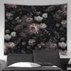 Black Floral Tapestry Retro Flower Bloosom Rustic Rose Watercolor Peony Vintage Boho Gothic Spring Plant Leaves Home Decor Wall