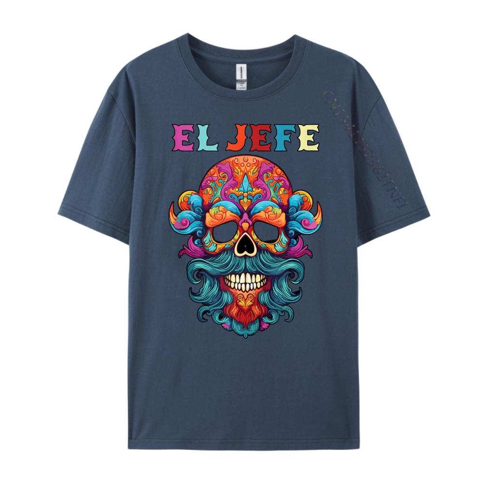 El Jefe Sugar Skull Men Day Of The Dead Dad Graphic T Shirts 100% Cotton Brand Clothing Vintage Style