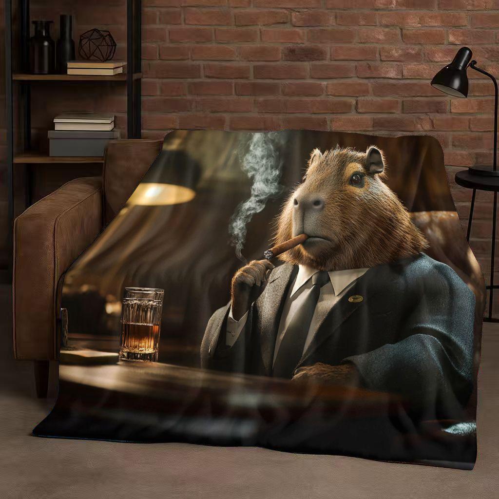 Kawaii Capybara Cartoon Flannel Blanket,Ultra Soft Warm Plush Throw for Home Bedroom Bed Sofa Cover Office Travel Camping Gift