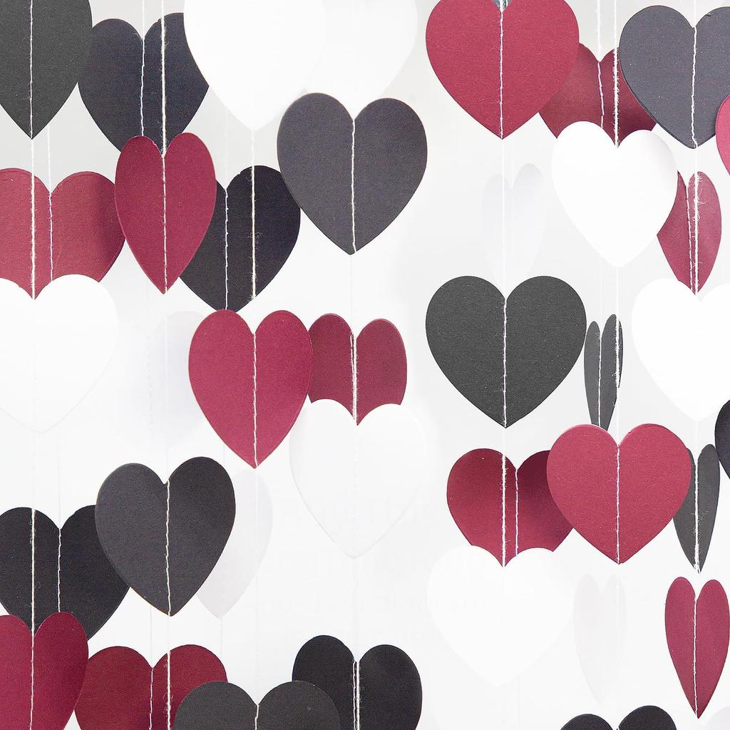 Rose-Gold Pink Burgundy Valentines Decorations - Paper Heart Garland 52ft Hanging Streamer Banner Engagement Mothers Day Wedding Anniversary Bridal