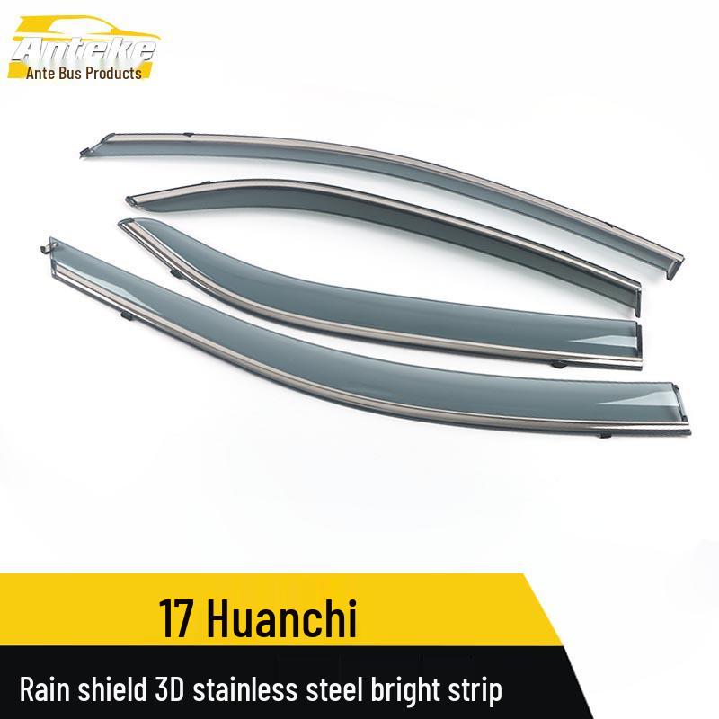 Fits 17 Huan Chi Models: 3D Stainless Steel Rain Deflector & Sun Visor Trim with Bright Strip Exterior Accessories.