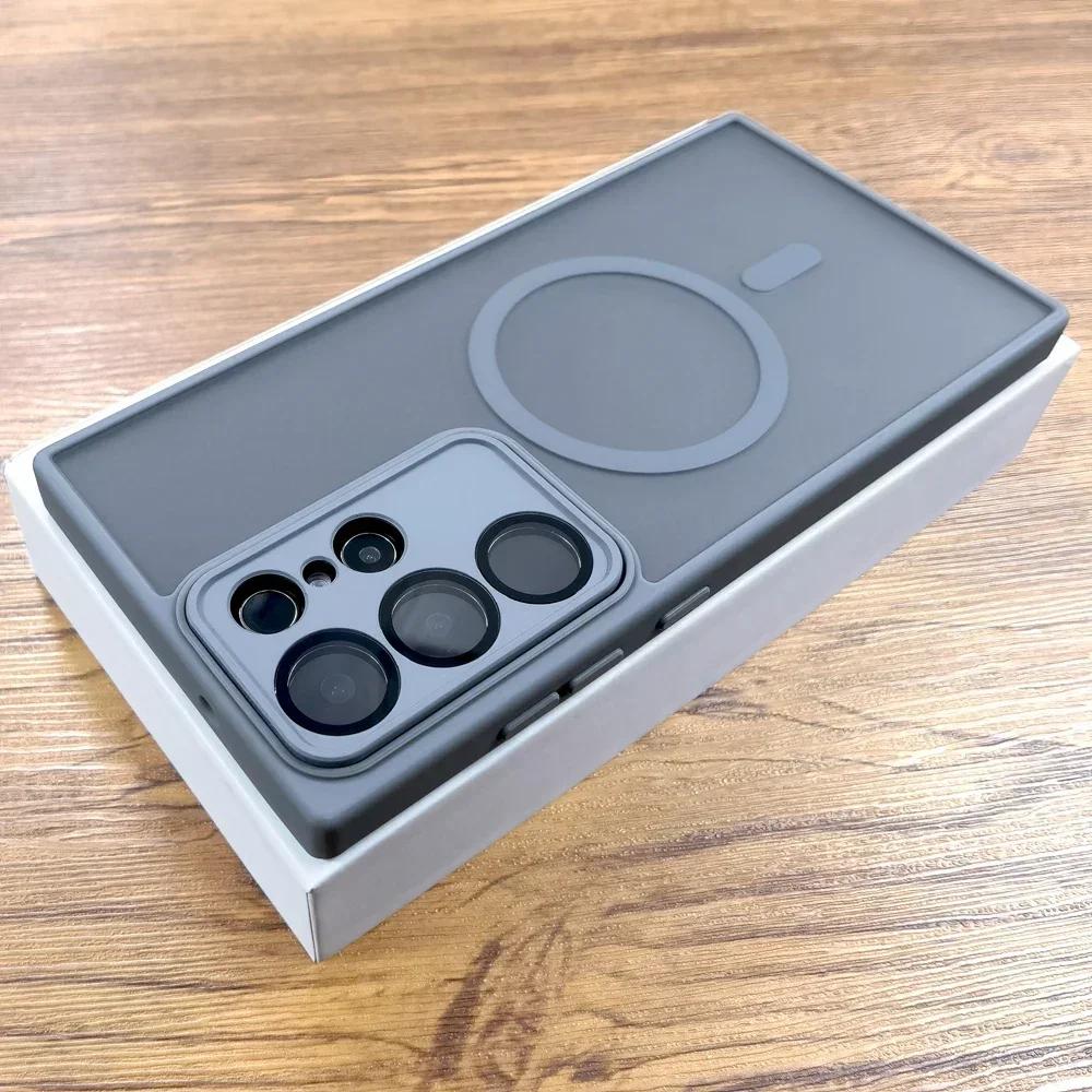 Magnetic Luxury Matte Case For Samsung Galaxy S25 S24 S23 S22 Ultra Plus Lens Protect Magsafe Wireless Charge Shockproof Cover