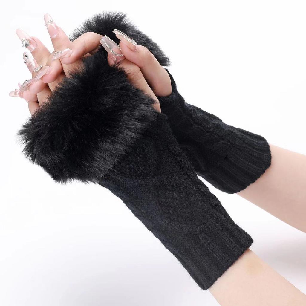 Diamond-shaped Short Woolen Gloves New Fall and Winter Woolen Sleeve Cover Female False Sleeve Knitted Warm Finger Open Wrist Arm Sleeve