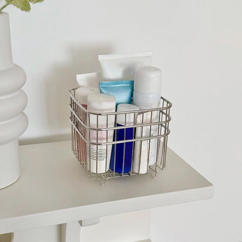 304 Edelstahl Abtropfkorb Haushaltsküchen Aufbewahrungskorb Quadratischer Obst-Gemüsekorb Kosmetik Aufbewahrungskorb