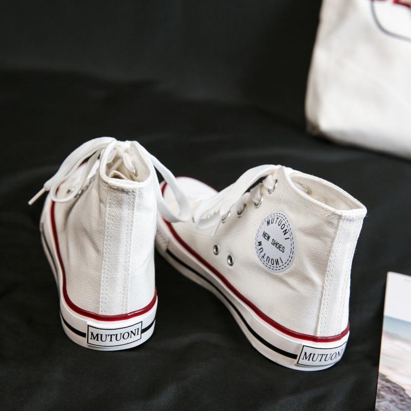 Women Canvas Sneakers Casual Flat Lace Up High Top White Shoes Unisex Vulcanized Shoes Woman Couple Shoes
