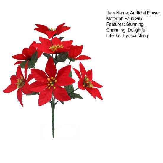 Artificial Christmas Flowers 7 Heads Faux Poinsettias Bouquet for Christmas Table Vase Fillers Planters Porch Outdoor Indoor Decor