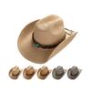 Wide Brim Cowgirl Hat Solid Color Straw Sun Hat Gentleman Western Cowboy Hat  Party