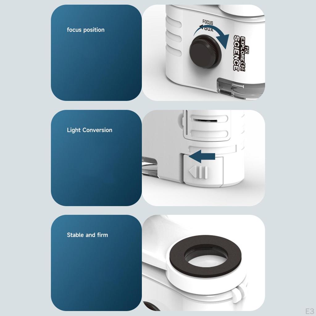 Mini Mikroskop Læringsleke 60x Vitenskapsleke,Liten,LED-belyst,Lomme