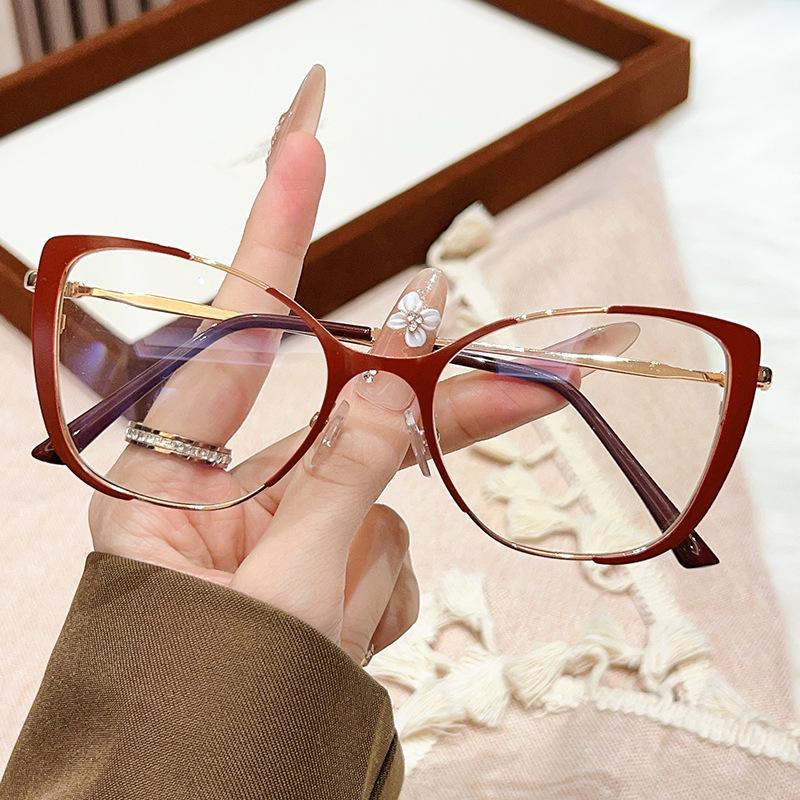New Internet celebrity no makeup glasses women's fashion casual trend metal optical mirror frame student cat eye versatile