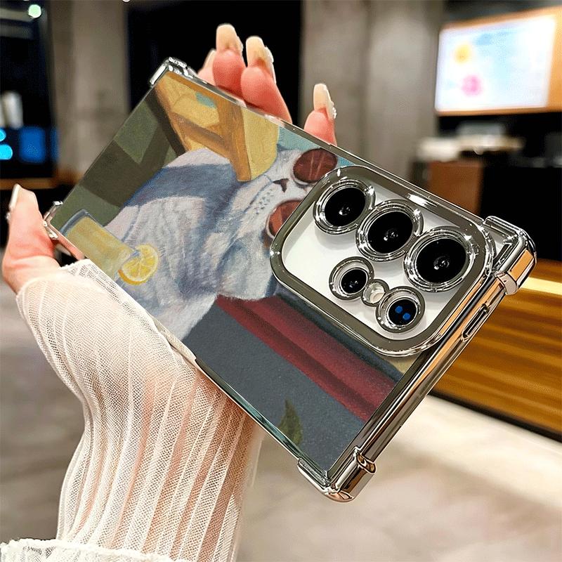 Funny Cats Fashion Style Plating Phone Case For Samsung Galaxy S24 S25 FE S26 Edge S23 Ultra S22 S21 Plus S20 Anti-Fall Airabag