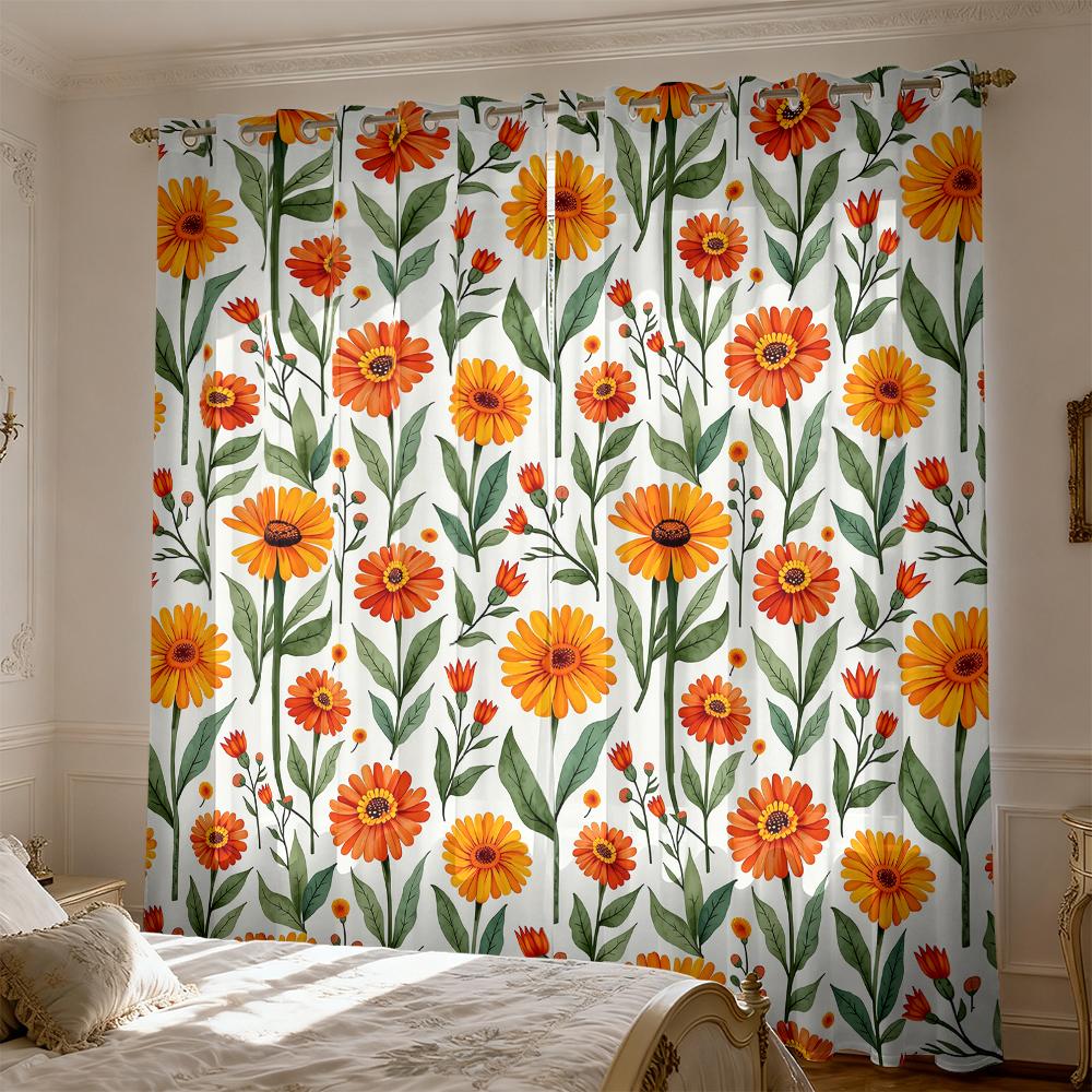 2pcs watercolor orange-yellow daisy print blackout