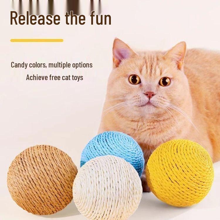 Очень большой сизалевый мяч игрушка для кошек - Прочный, устойчивый к царапинам и укусам, звучащая дразнилка на палочке для самостоятельной игры и избавления от скуки