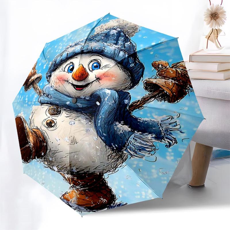 

1pc Snowman Winter Wonderland Umbrella, Automatic Opening & Closing, Foldable Design, Outdoor for Fans, Travelers, Daily Use, Festive Gift with Snowfl