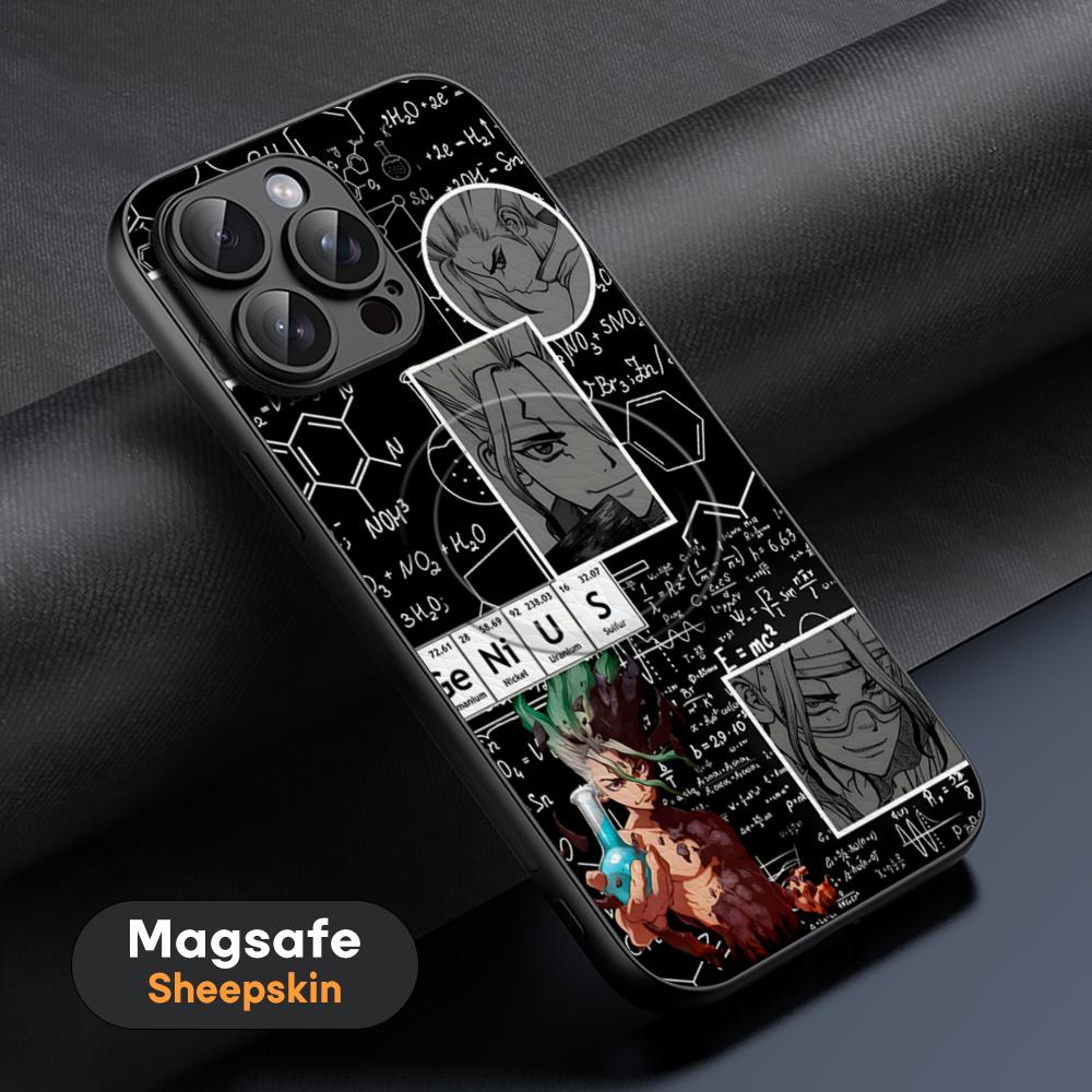 Popular Anime Dr.STONE Phone Case For iPhone 16 15 14 13 12 11 Plus Pro Max High-end Luxury Magsafe Sheepskin
