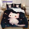 White Cat Pattern Bedding Quilt Set Quilt Cover Pillowcase Home Decoration Birthday Gift (1 * Duvet Cover + 2 * Pillowcase, Without Core)