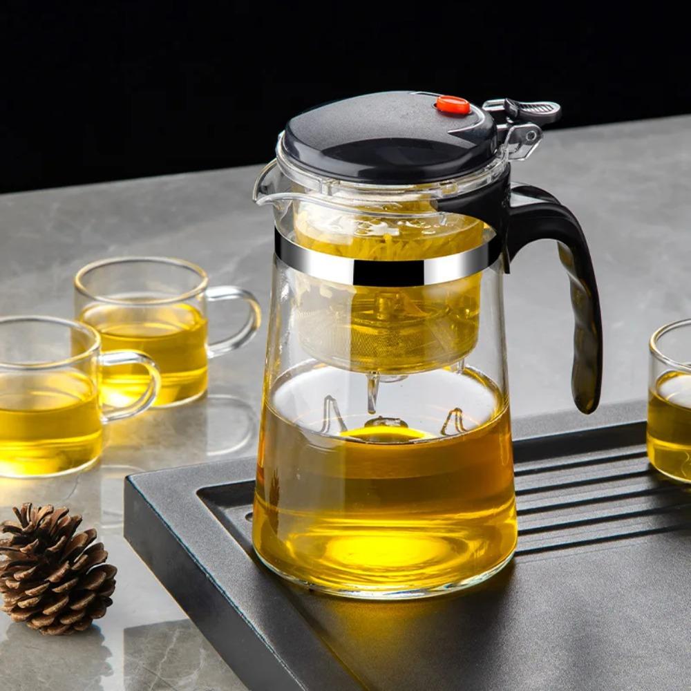 Transparent Heat Resistant Glass Teapot Convenient One-button Filtering Teapot Home