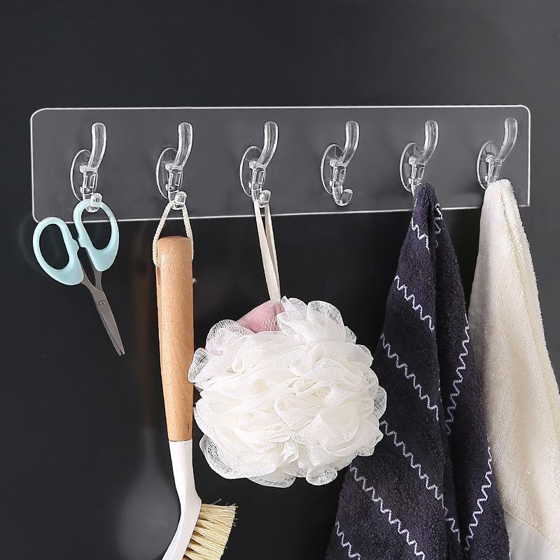 Punch-Free Six-Link Thickened Coat Hooks - Integrated Door-Retaining Hook 