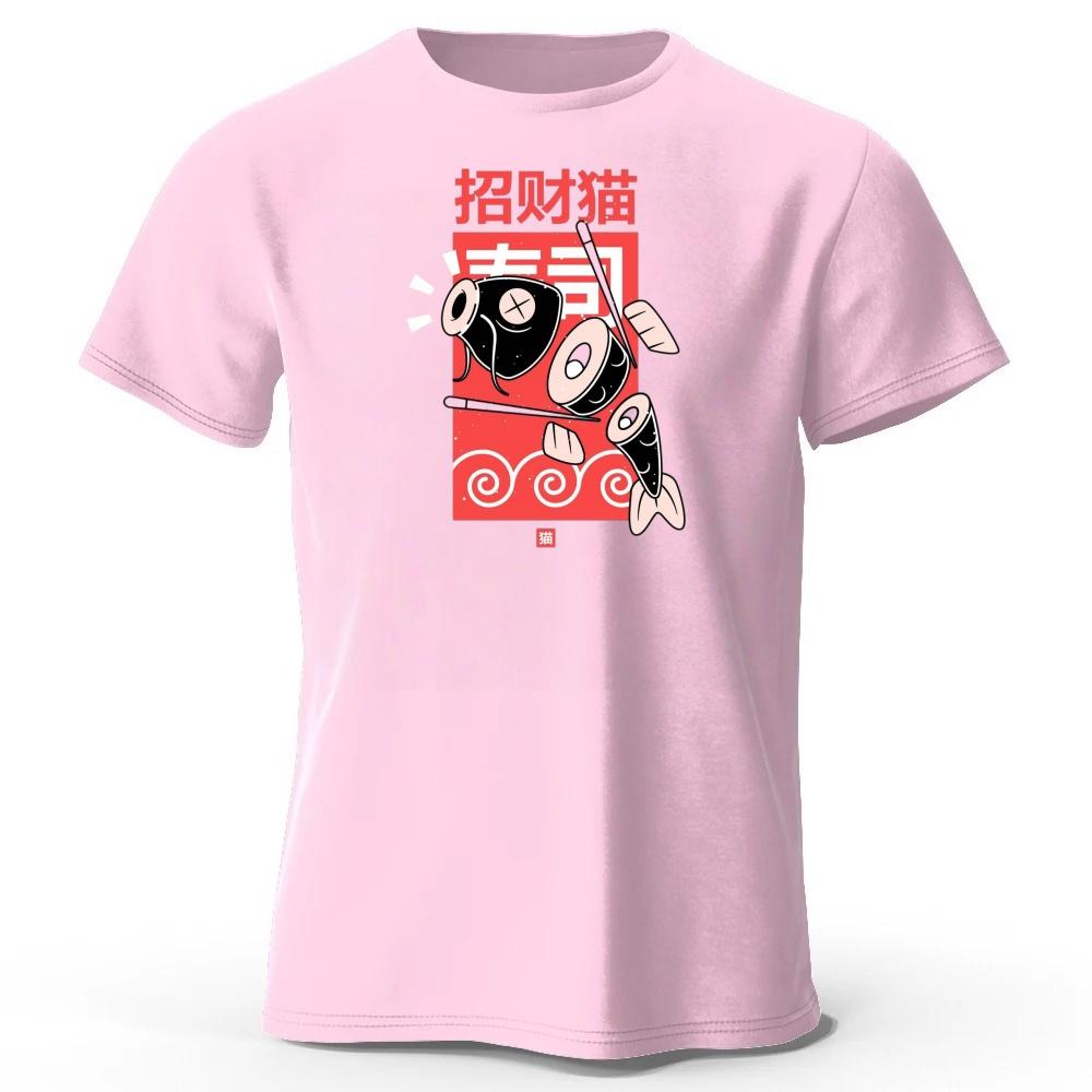Summer New Japanese Cat Style Trendy Casual Printed Pure Cotton Tshirt for Men Loose Oversized Breathable Oneck Short Sleeved