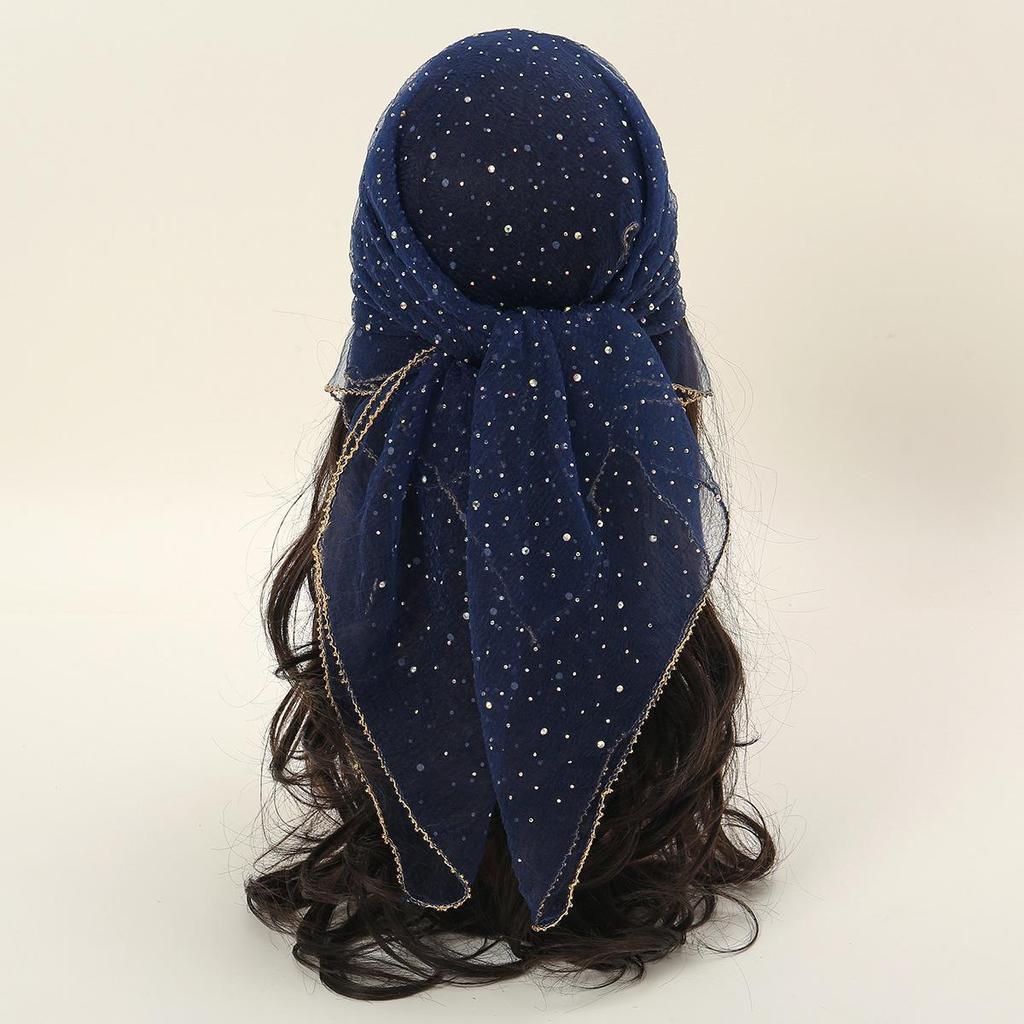 Spring Rhinestone Silk Square Scarf - Versatile, Fashionable Women's Headscarf
