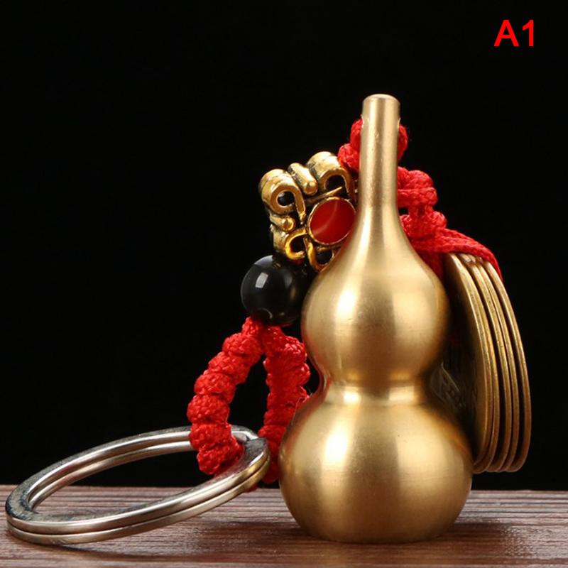 Traditional Chinese Natural Feng Shui Gourd Brass Mental Golden Wu Lou Luo Lu Health Enhance Luck Ornament Home Decor