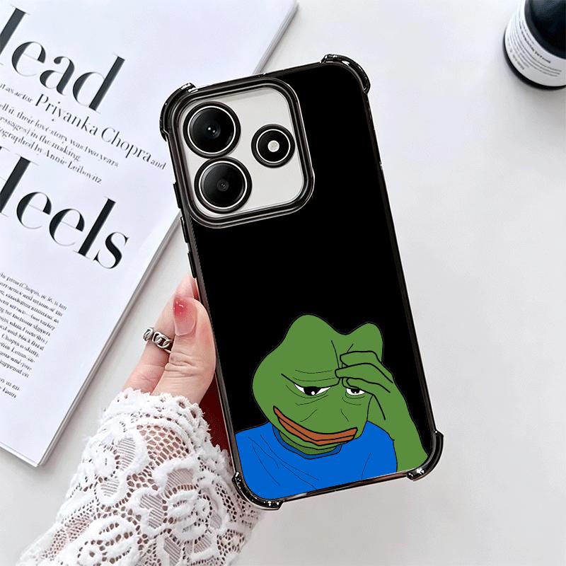 Funny Sad Forg P-Pepe Meme Plating Phone Case For Xiaomi Redmi Note 14 15 Pro Plus 13 12 11 11S 11T 10 9S 9 5G Anti-Fall Airabag