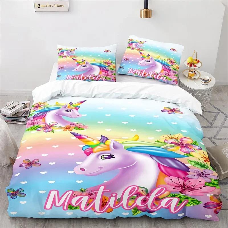 Magical Unicorn Ultra Soft Girls King Queen Bedding Set Microfiber With Sparkle Stars Print Duvet Cover Pillow Case Home Textile