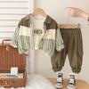 0-5-year-old boys' long sleeved 3-piece set, Children's fashionable striped jacket+letter printed T-shirt+casual pants set